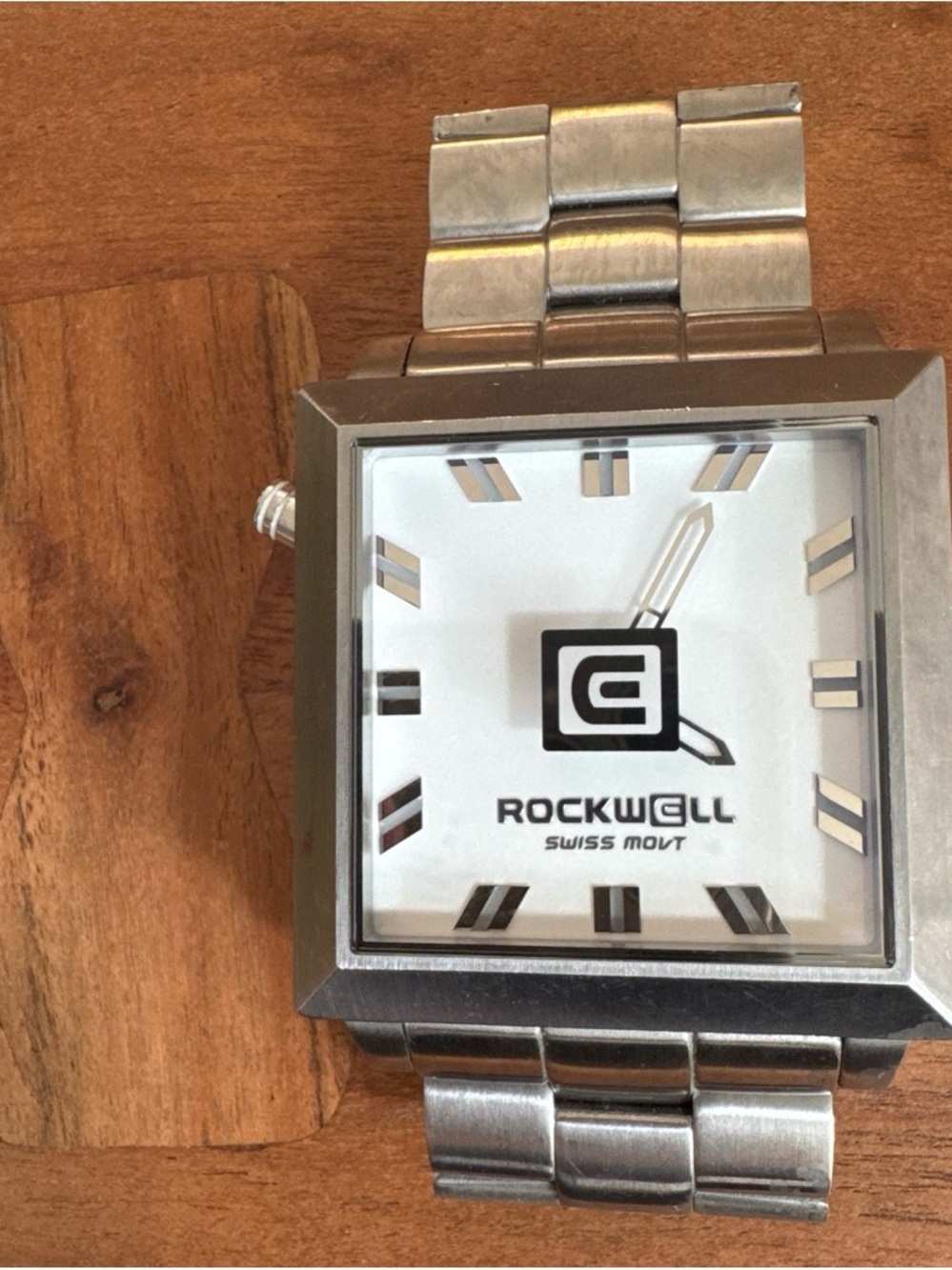 Men's Silver Stainless Steel Square Watch - Silver Dial